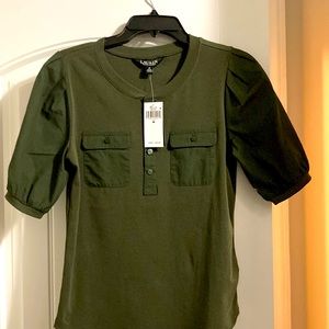 Green puffed sleeve-tee styled Ralph Lauren. Size S.